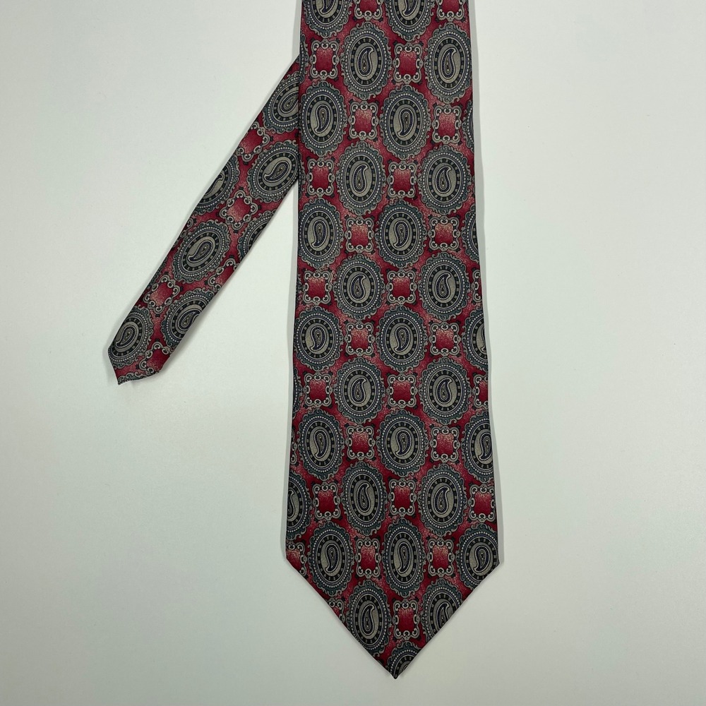Zylos Red Paisley Medallion Silk Necktie Mens OS 4 Inch Wide Tie